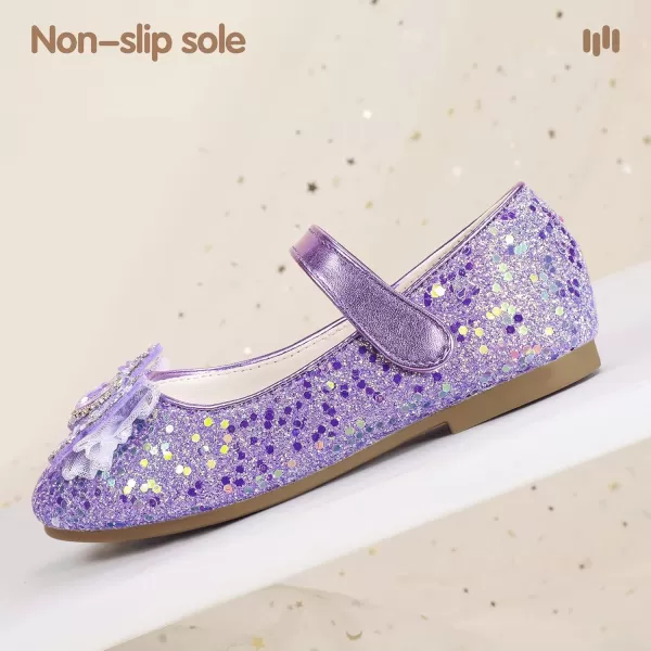 Hehainom Toddler Dress Shoes Mary Jane Ballet Flats Sparkly Bow Little Kid Girls Wedding Party ShoesPurple Sequin