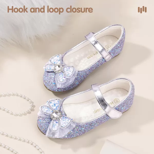 Hehainom Toddler Dress Shoes Mary Jane Ballet Flats Sparkly Bow Little Kid Girls Wedding Party ShoesSilver Sequin