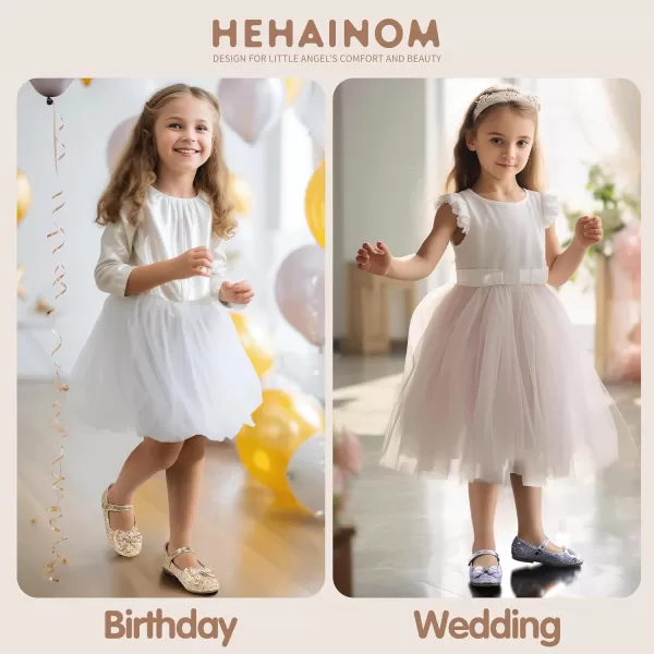 Hehainom Toddler Dress Shoes Mary Jane Ballet Flats Sparkly Bow Little Kid Girls Wedding Party ShoesSilver Sequin