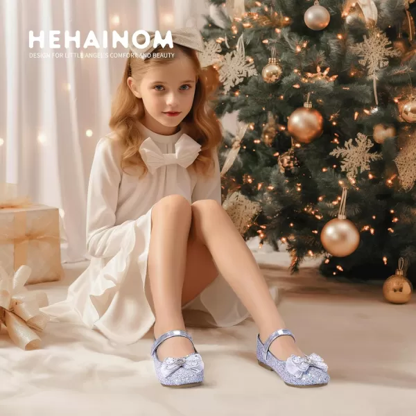 Hehainom Toddler Dress Shoes Mary Jane Ballet Flats Sparkly Bow Little Kid Girls Wedding Party ShoesSilver Sequin