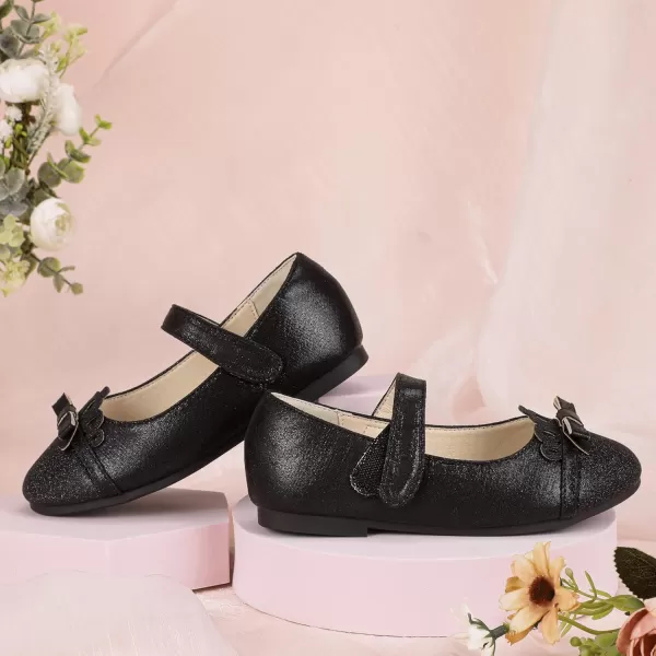 Hehainom Toddler Girls Dress Shoes Mary Jane Ballet Flats Flower Girl School Party Wedding Princess ShoesBlack
