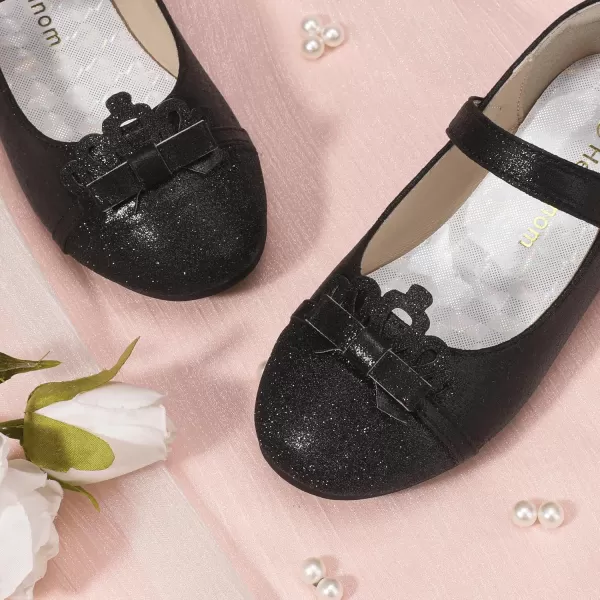 Hehainom Toddler Girls Dress Shoes Mary Jane Ballet Flats Flower Girl School Party Wedding Princess ShoesBlack