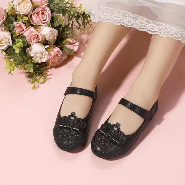 Hehainom Toddler Girls Dress Shoes Mary Jane Ballet Flats Flower Girl School Party Wedding Princess ShoesBlack