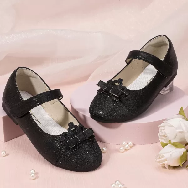 Hehainom Toddler Girls Dress Shoes Mary Jane Ballet Flats Flower Girl School Party Wedding Princess ShoesBlack
