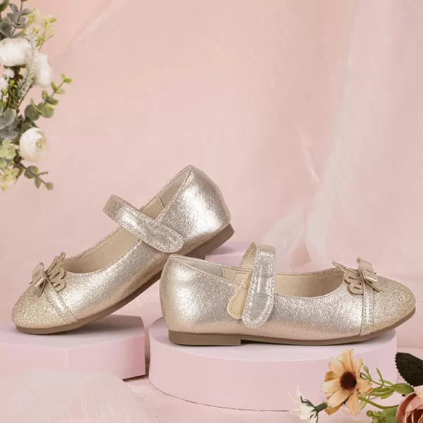 Hehainom Toddler Girls Dress Shoes Mary Jane Ballet Flats Flower Girl School Party Wedding Princess ShoesGold