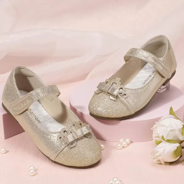 Hehainom Toddler Girls Dress Shoes Mary Jane Ballet Flats Flower Girl School Party Wedding Princess ShoesGold