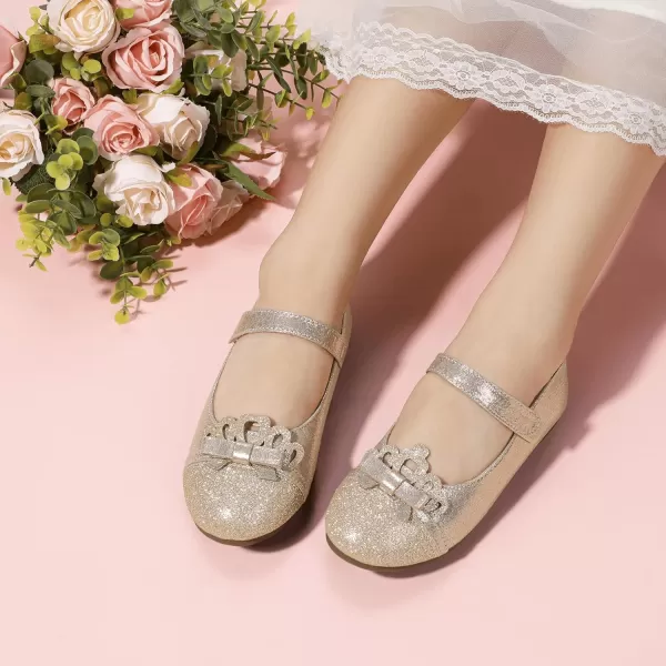 Hehainom Toddler Girls Dress Shoes Mary Jane Ballet Flats Flower Girl School Party Wedding Princess ShoesGold