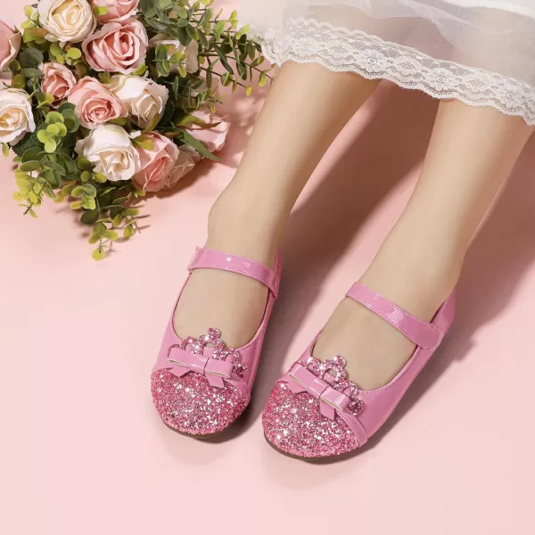 Hehainom Toddler Girls Dress Shoes Mary Jane Ballet Flats Flower Girl School Party Wedding Princess ShoesPink