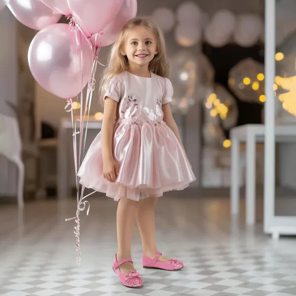 Hehainom Toddler Girls Dress Shoes Mary Jane Ballet Flats Flower Girl School Party Wedding Princess ShoesPink