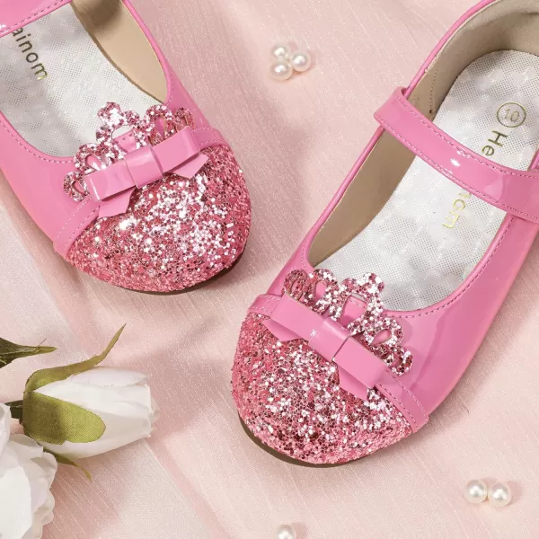 Hehainom Toddler Girls Dress Shoes Mary Jane Ballet Flats Flower Girl School Party Wedding Princess ShoesPink