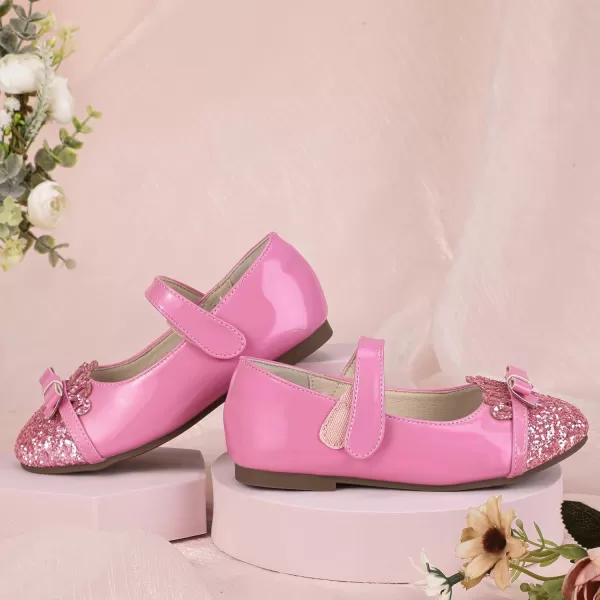 Hehainom Toddler Girls Dress Shoes Mary Jane Ballet Flats Flower Girl School Party Wedding Princess ShoesPink