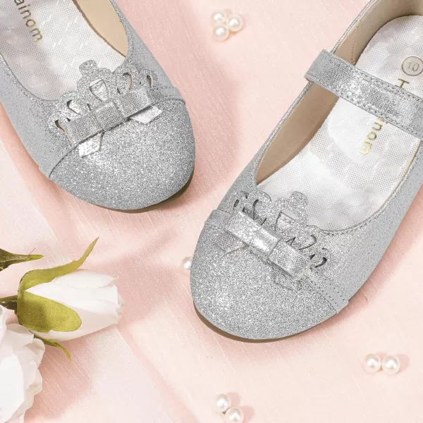 Hehainom Toddler Girls Dress Shoes Mary Jane Ballet Flats Flower Girl School Party Wedding Princess ShoesSilver