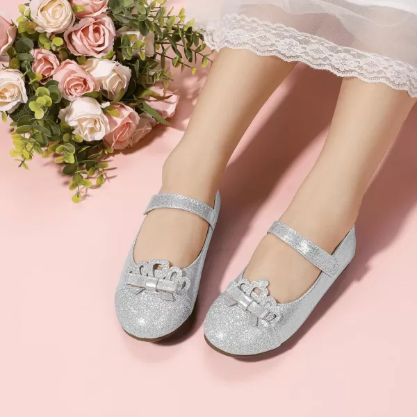 Hehainom Toddler Girls Dress Shoes Mary Jane Ballet Flats Flower Girl School Party Wedding Princess ShoesSilver