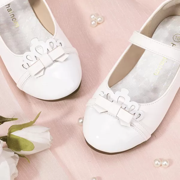 Hehainom Toddler Girls Dress Shoes Mary Jane Ballet Flats Flower Girl School Party Wedding Princess ShoesWhite