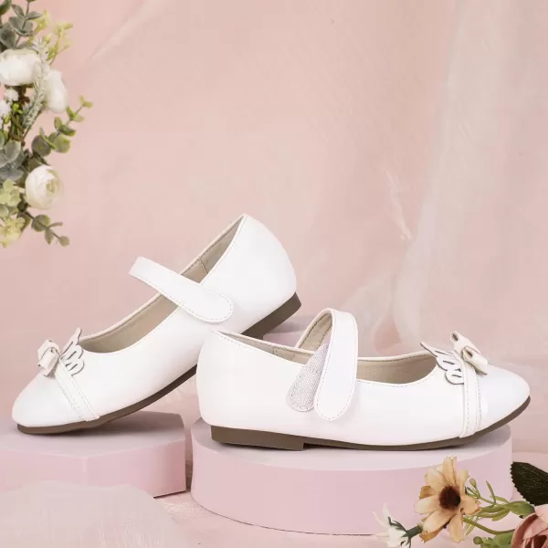 Hehainom Toddler Girls Dress Shoes Mary Jane Ballet Flats Flower Girl School Party Wedding Princess ShoesWhite