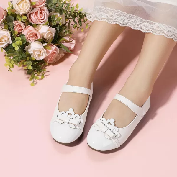 Hehainom Toddler Girls Dress Shoes Mary Jane Ballet Flats Flower Girl School Party Wedding Princess ShoesWhite