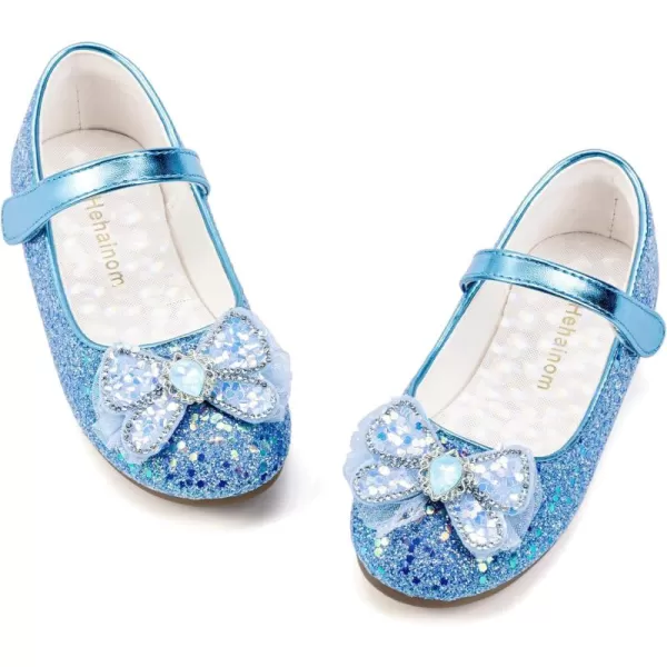 Hehainom Toddler Dress Shoes Mary Jane Ballet Flats Sparkly Bow Little Kid Girls Wedding Party ShoesBlue Sequin