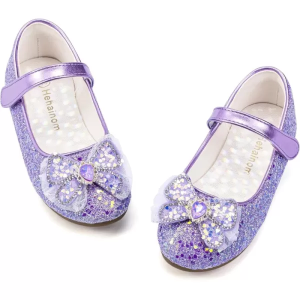 Hehainom Toddler Dress Shoes Mary Jane Ballet Flats Sparkly Bow Little Kid Girls Wedding Party ShoesPurple Sequin