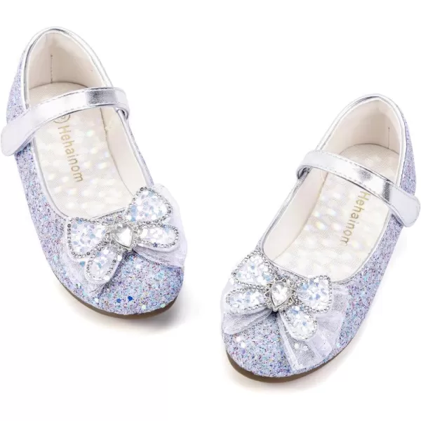Hehainom Toddler Dress Shoes Mary Jane Ballet Flats Sparkly Bow Little Kid Girls Wedding Party ShoesSilver Sequin