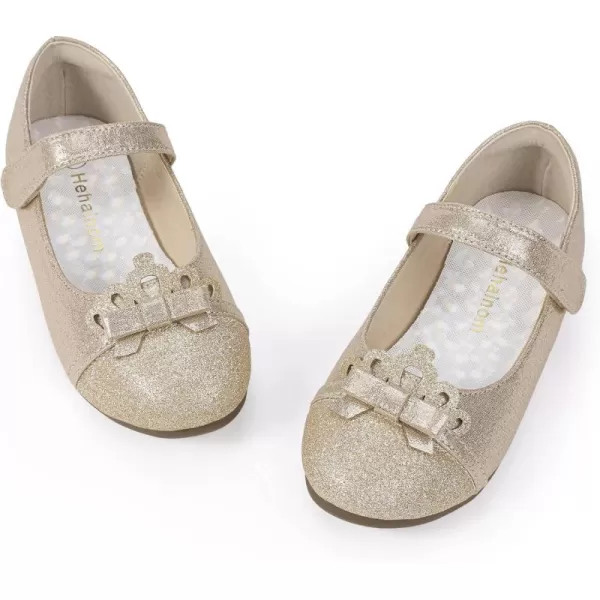 Hehainom Toddler Girls Dress Shoes Mary Jane Ballet Flats Flower Girl School Party Wedding Princess ShoesGold