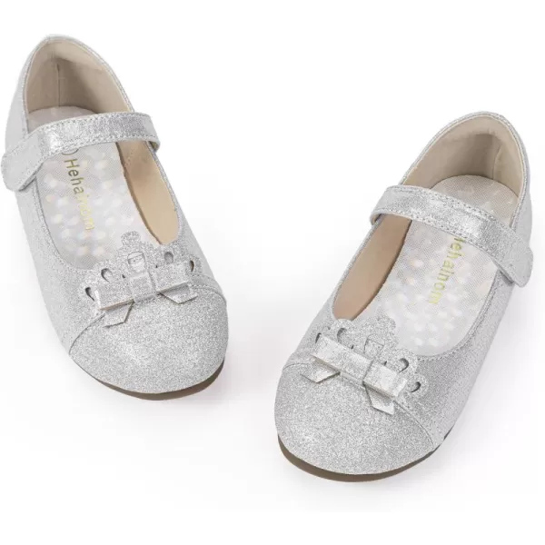 Hehainom Toddler Girls Dress Shoes Mary Jane Ballet Flats Flower Girl School Party Wedding Princess ShoesSilver