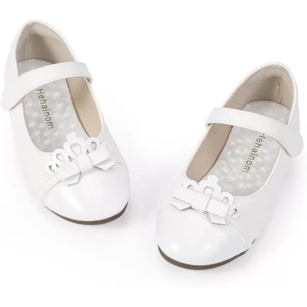 Hehainom Toddler Girls Dress Shoes Mary Jane Ballet Flats Flower Girl School Party Wedding Princess ShoesWhite