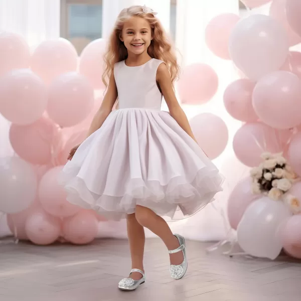 Hehainom Toddler Flower Girl Dress Shoes Rhinstones Pearls Mary Jane Ballet Flats Wedding Party Toddler Little Kid Princess ShoesSilver