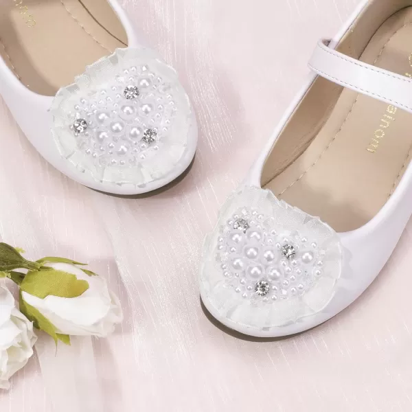 Hehainom Toddler Flower Girl Dress Shoes Rhinstones Pearls Mary Jane Ballet Flats Wedding Party Toddler Little Kid Princess ShoesWhitepu