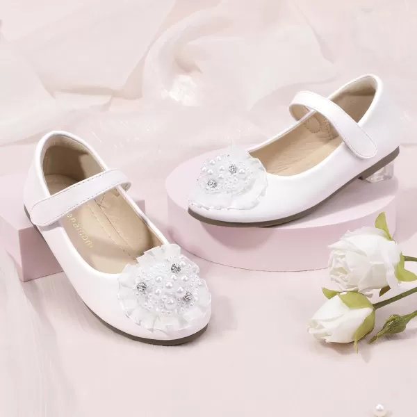 Hehainom Toddler Flower Girl Dress Shoes Rhinstones Pearls Mary Jane Ballet Flats Wedding Party Toddler Little Kid Princess ShoesWhitepu