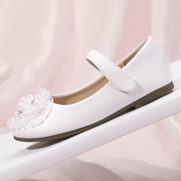 Hehainom Toddler Flower Girl Dress Shoes Rhinstones Pearls Mary Jane Ballet Flats Wedding Party Toddler Little Kid Princess ShoesWhitepu