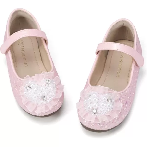 Hehainom Toddler Flower Girl Dress Shoes Rhinstones Pearls Mary Jane Ballet Flats Wedding Party Toddler Little Kid Princess ShoesPinksequin