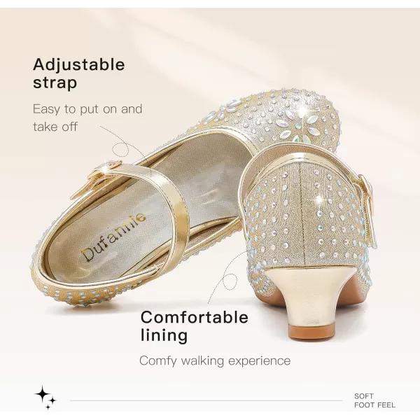imageDufannie Girls Dress Shoes Low Heel Princess Flats Mary Jane Flower Wedding Party Glitter Shoes for Kids ToddlerClassic Rhinestone Cham