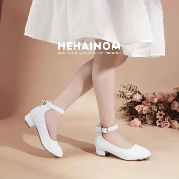 imageHehainom Girls Dress Shoes Ankle Strap Flower Girl Heels for Little Big Kids Heels Wedding Church Party ShoesWhitepu