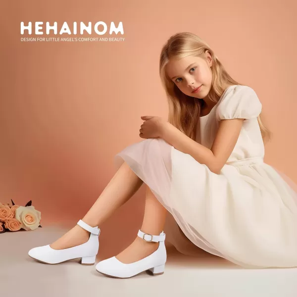 imageHehainom Girls Dress Shoes Ankle Strap Flower Girl Heels for Little Big Kids Heels Wedding Church Party ShoesWhitepu