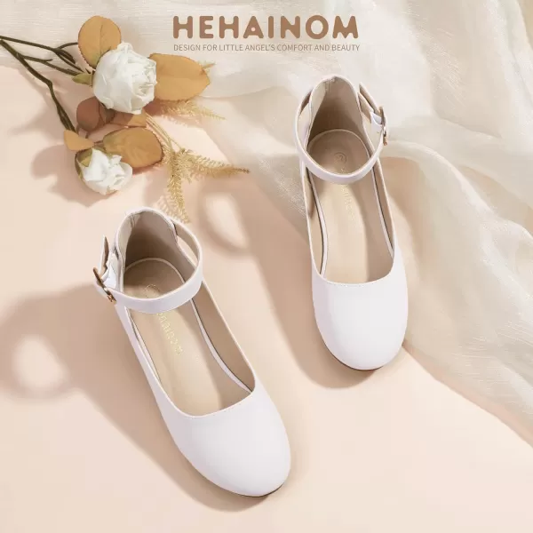 imageHehainom Girls Dress Shoes Ankle Strap Flower Girl Heels for Little Big Kids Heels Wedding Church Party ShoesWhitepu