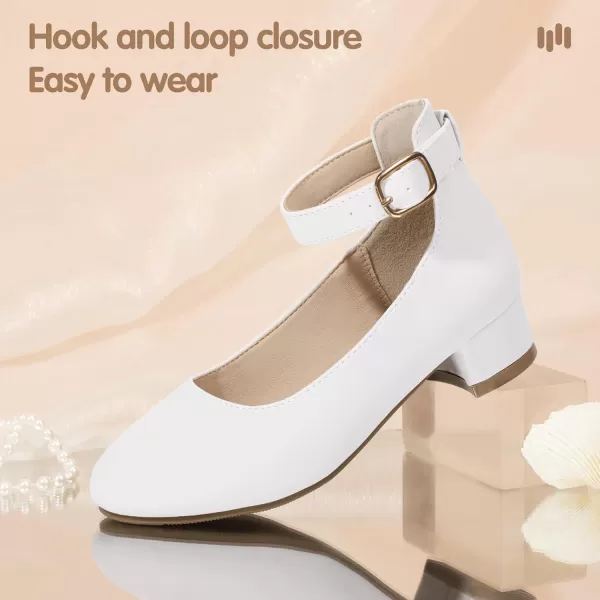 imageHehainom Girls Dress Shoes Ankle Strap Flower Girl Heels for Little Big Kids Heels Wedding Church Party ShoesWhitepu
