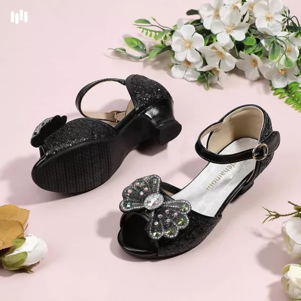 imageHehainom Toddler Dress Shoes Little Girls Heels Flower Girl Sandals Open Toe Big Kid Wedding Party ShoesBlacksequin