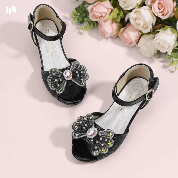 imageHehainom Toddler Dress Shoes Little Girls Heels Flower Girl Sandals Open Toe Big Kid Wedding Party ShoesBlacksequin