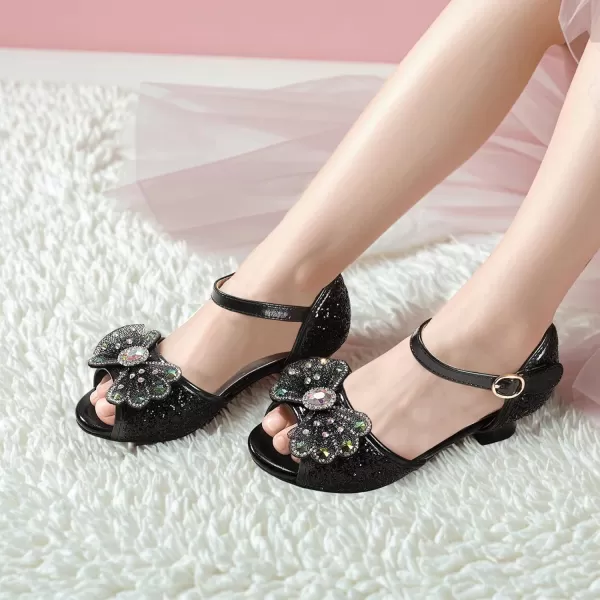 imageHehainom Toddler Dress Shoes Little Girls Heels Flower Girl Sandals Open Toe Big Kid Wedding Party ShoesBlacksequin