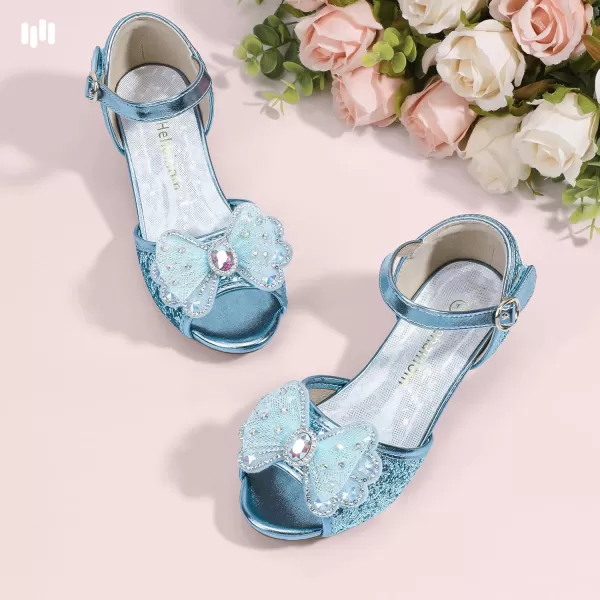 imageHehainom Toddler Dress Shoes Little Girls Heels Flower Girl Sandals Open Toe Big Kid Wedding Party ShoesBluesequin
