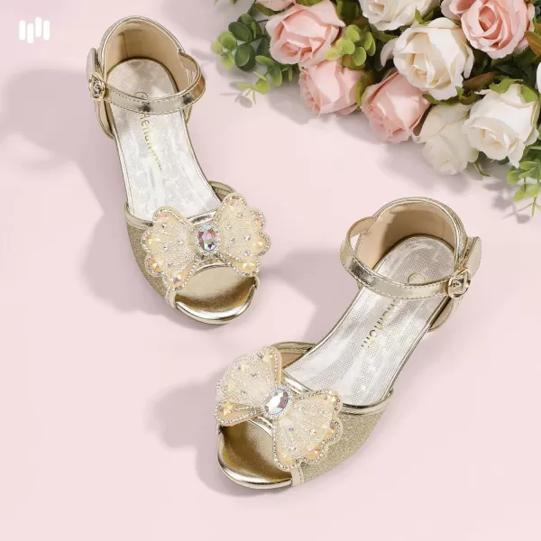 imageHehainom Toddler Dress Shoes Little Girls Heels Flower Girl Sandals Open Toe Big Kid Wedding Party ShoesGoldglitter