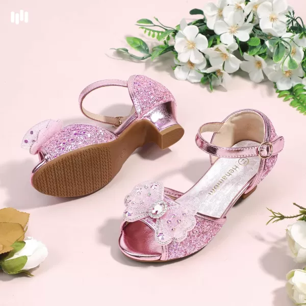imageHehainom Toddler Dress Shoes Little Girls Heels Flower Girl Sandals Open Toe Big Kid Wedding Party ShoesPinksequin