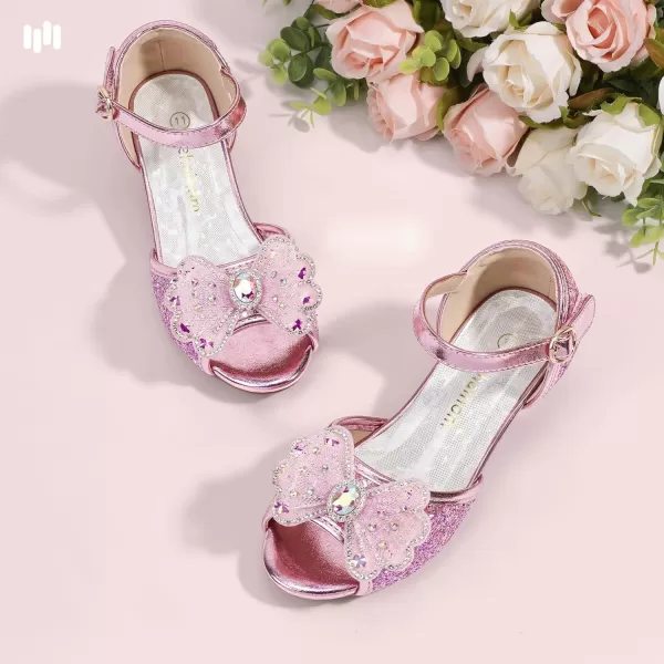 imageHehainom Toddler Dress Shoes Little Girls Heels Flower Girl Sandals Open Toe Big Kid Wedding Party ShoesPinksequin
