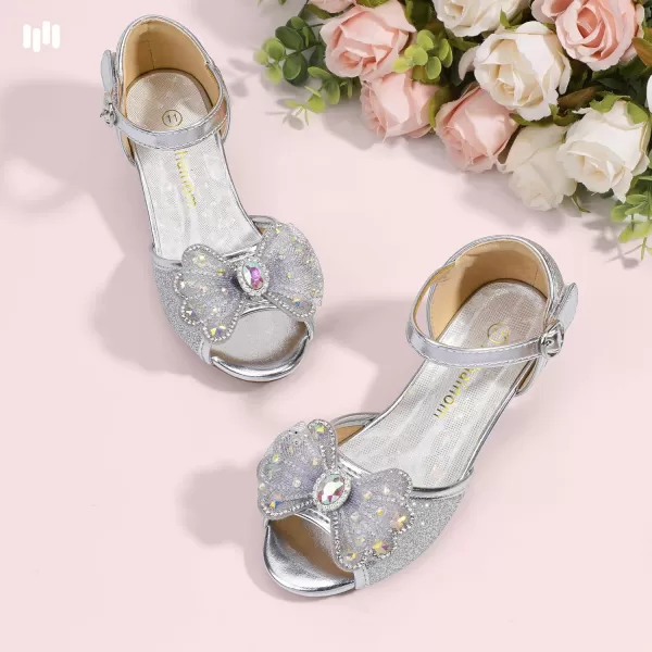 imageHehainom Toddler Dress Shoes Little Girls Heels Flower Girl Sandals Open Toe Big Kid Wedding Party ShoesSilverglitter