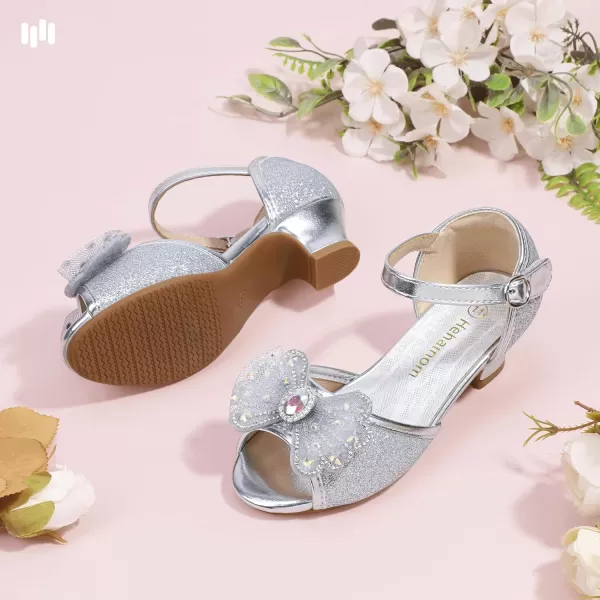 imageHehainom Toddler Dress Shoes Little Girls Heels Flower Girl Sandals Open Toe Big Kid Wedding Party ShoesSilverglitter