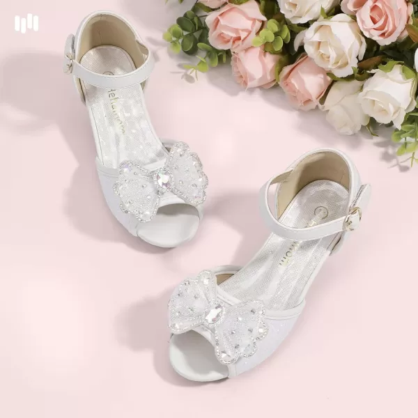 imageHehainom Toddler Dress Shoes Little Girls Heels Flower Girl Sandals Open Toe Big Kid Wedding Party ShoesWhiteglitter