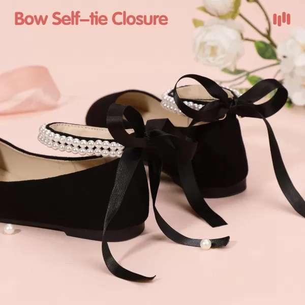 imageHehainom Toddler Girls Dress Shoes Flower Girl Little Kids Mary Jane Ballet Flats Pearls Bow Wedding Party Communion ShoesBlacksuede