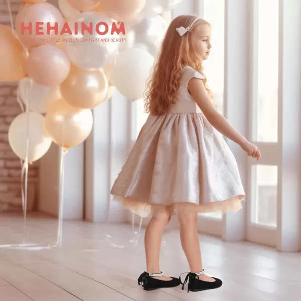 imageHehainom Toddler Girls Dress Shoes Flower Girl Little Kids Mary Jane Ballet Flats Pearls Bow Wedding Party Communion ShoesBlacksuede