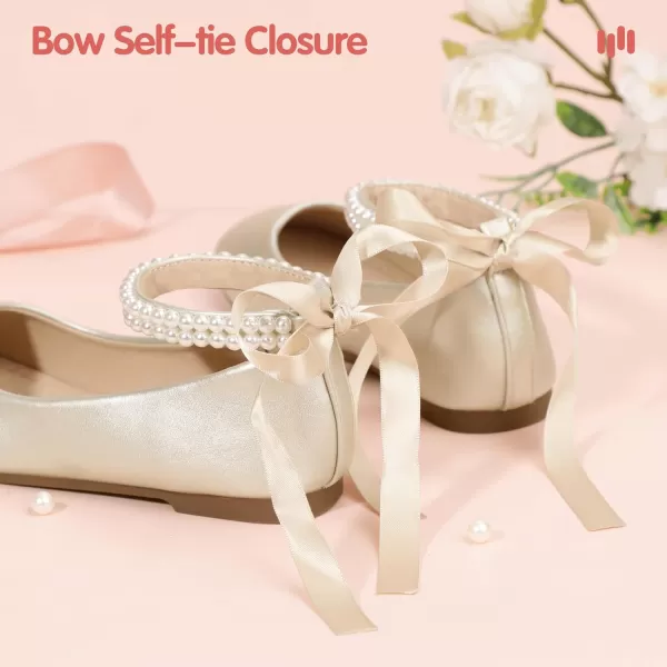 imageHehainom Toddler Girls Dress Shoes Flower Girl Little Kids Mary Jane Ballet Flats Pearls Bow Wedding Party Communion ShoesGoldpu