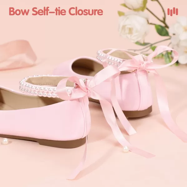 imageHehainom Toddler Girls Dress Shoes Flower Girl Little Kids Mary Jane Ballet Flats Pearls Bow Wedding Party Communion ShoesPinkpatent